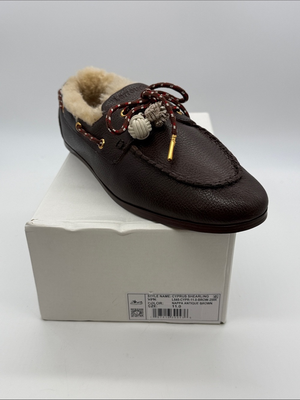 Larroude Brown Shearling-Trim Moccasin Loafer